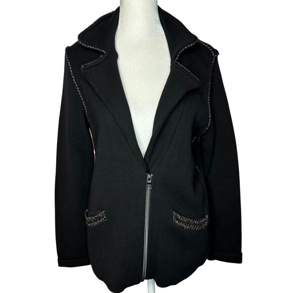 CHICOS Black Embellished Thick Knit Half Zip Blazer Jacket Size 1 or 8 / Medium - Picture 1 of 8